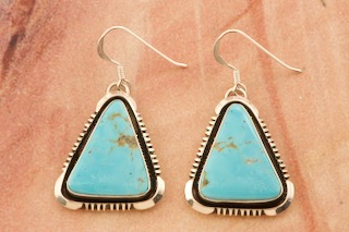 Navajo Jewelry Genuine Tyrone Turquoise Sterling Silver Earrings